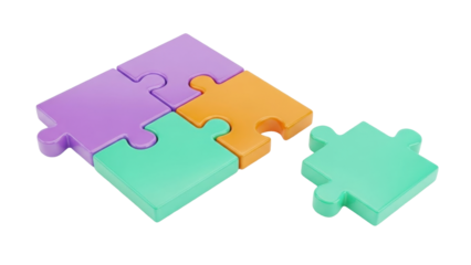 Isolated puzzle pieces for problem solving, teamwork, completing tasks, and making connection