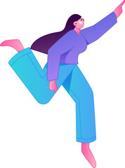Vector flat gradient illustration of a character flying and hovering.
