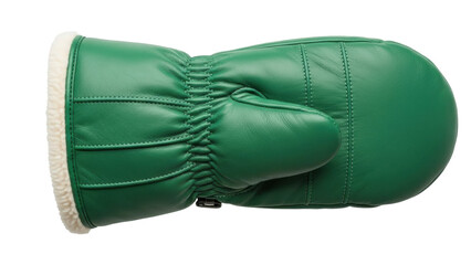Isolated green ski mitten with fur trim ready for winter adventures, cozy and warm gear