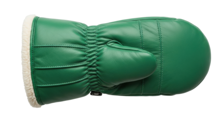 Isolated green ski mitten with fur trim ready for winter adventures, cozy and warm gear