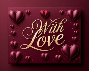 Elegant burgundy valentine s day card with gold script and hearts