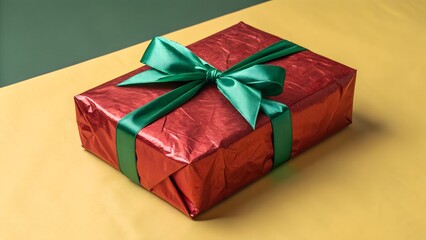 Christmas gift boxe on yellow and green background.