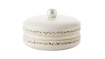 Elegant white macaron with pearl isolated PNG, luxury dessert on transparent background for confectionery and patisserie designs