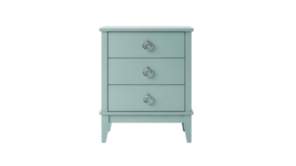 Mint green nightstand with three drawers isolated PNG, modern bedside table for bedroom furniture and interior design projects