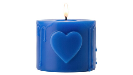Blue heart candle PNG isolated on transparent background, romantic love symbol for Valentine s Day and special occasions, decorative wax object