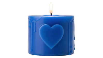Blue heart candle PNG isolated on transparent background, romantic love symbol for Valentine s Day and special occasions, decorative wax object