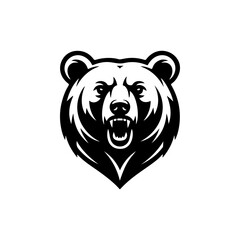 A bold black and white vector logo featuring the angry or roaring face of a bear, perfect for a sports team mascot, brand identity, or wildlife theme.