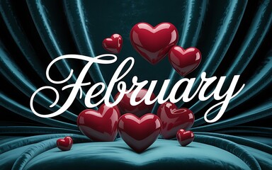 February themed image with red hearts and a draped background