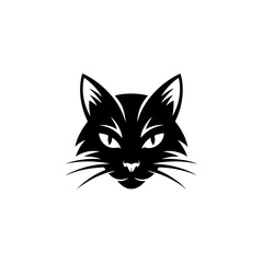 A sleek, bold black and white vector logo featuring the intense, focused face of a cat or lynx, suitable for a mascot, brand identity, or wildlife theme.