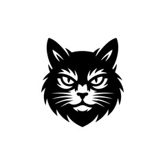 A sleek, bold black and white vector logo featuring the intense, focused face of a cat or lynx, suitable for a mascot, brand identity, or wildlife theme.