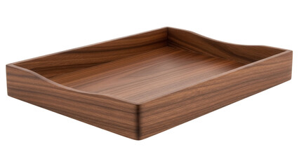 Empty wooden tray isolated PNG on transparent background, brown wood serving container for home decor and organization
