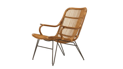 Wicker lounge chair isolated PNG, mid-century modern armchair with rattan seat and metal legs for living room or patio furniture design