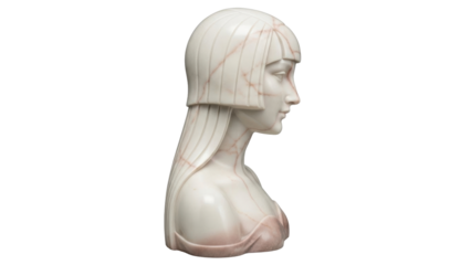 Isolated bust of Nefertiti made of marble, in profile with an ancient headdress, elegant art