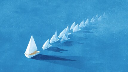 A nautical design of a sailboat sailing on the blue ocean waves under a summer sky