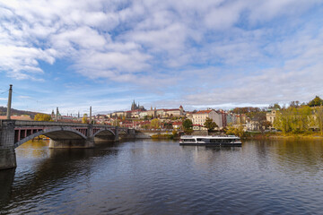 From the Vltava River, a view of Old Town in Prague
