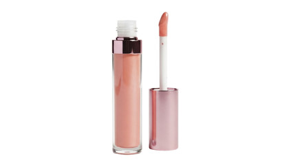 Isolated lip gloss bottle and wand for beauty, self-care, makeup, and cosmetic applications