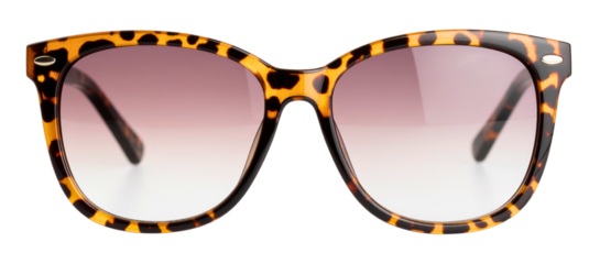 Brown leopard-pattern sunglasses isolated on transparent background, perfect for fashion and summer accessory design.