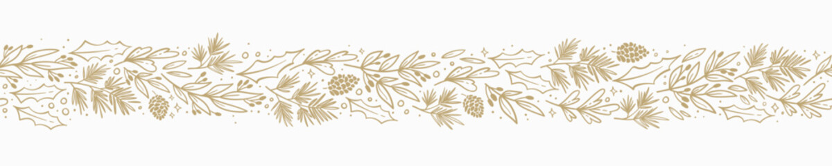 Fototapeta premium Cute hand drawn horizontal seamless pattern with various branches , great for christmas banners, wallpapers, wrapping, textiles - vector design