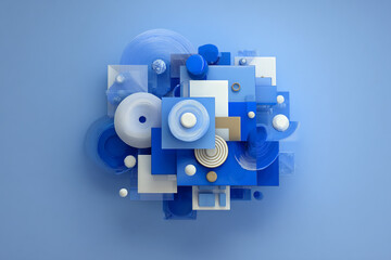 Obraz premium abstract composition of geometric shapes in shades of blue and white
