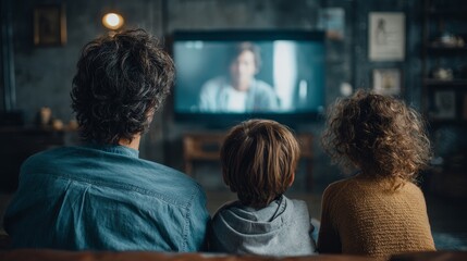 Obraz premium A group of people, students, and a family watching a presentation, screen, or learning material in a classroom, room, or conference audience