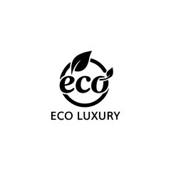 Fototapeta premium Eco luxury brand logo with leaf symbol and text, promoting sustainable and premium products isolated on transparent background