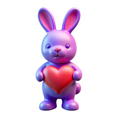 Obraz premium Cute rabbit holding a pink heart, glossy and colorful 3D style. Cute rabbit 3D icon