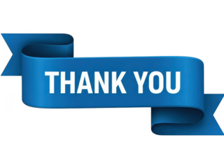 Blue ribbon banner with the text thank you in white font, isolated on transparent background
