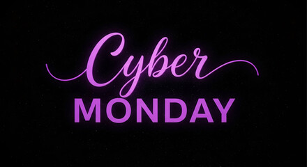 Stylized pink text "Cyber Monday" on black starry background, representing holiday online shopping day for seasonal deals and sales promotion