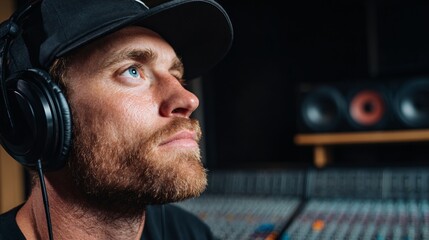 Man recording music in studio