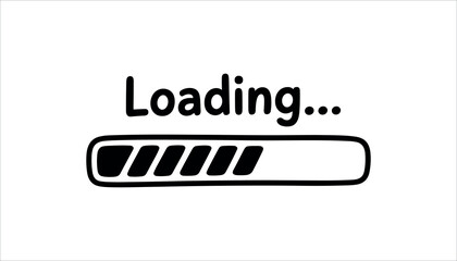 Hand drawn black loading bar with text Loading and progress indicator on white background waiting