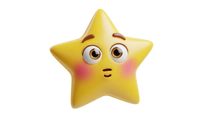 Confused yellow star cartoon character PNG isolated on transparent background, cute emoji with surprised expression for graphic design