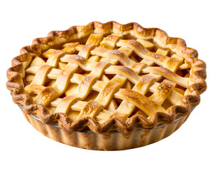 Homemade apple pie with lattice crust isolated on transparent background, perfect for bakery and food visuals.