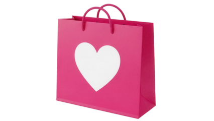Pink gift bag with heart isolated PNG, present for Valentine s Day or Mother s Day Shopping bag for gifts, on transparent background