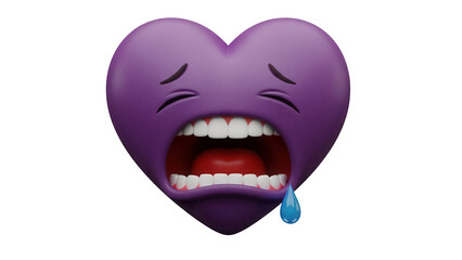 Naklejka premium Purple heart crying emoji PNG isolated on transparent background, sad love symbol with teardrop for social media and graphic design