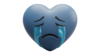 Sad blue heart emoji PNG isolated on transparent background, crying face with tears for social media and emotional expression