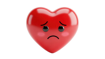 Sad red heart with downturned mouth isolated PNG, cartoon emoji with unhappy expression for social media and Valentine s Day design
