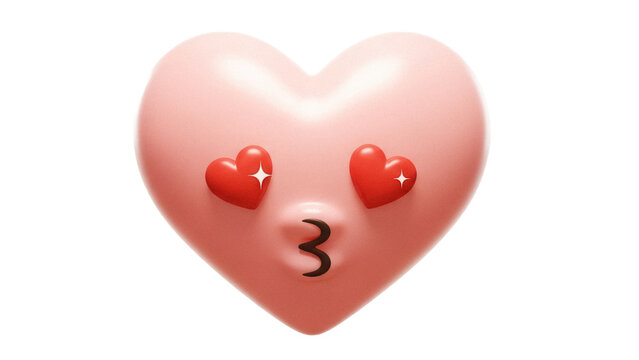 Pink heart emoji with kissing face isolated PNG, cute emoticon with hearts for eyes on transparent background, love and romance concept - Powered by Adobe