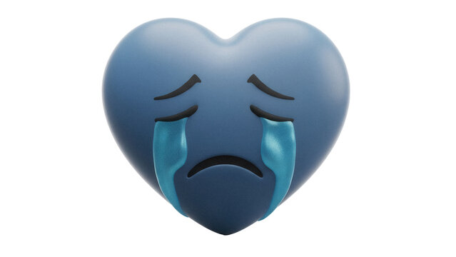Sad blue heart emoji PNG isolated on transparent background, crying face with tears for social media and emotional expression - Powered by Adobe