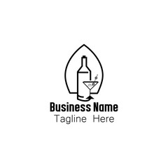 Minimalist Bottle and Cocktail Glass Logo for Beverage Business