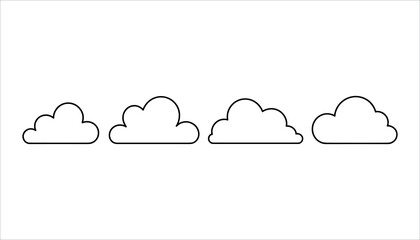 Four simple black outline cloud shapes on a white background clouds symbol