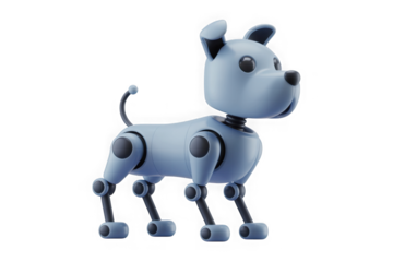 Cute robot dog 3d render, light blue metallic futuristic pet
