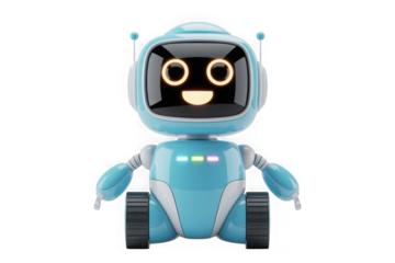3d rendering of a friendly blue robot with happy screen face ai
