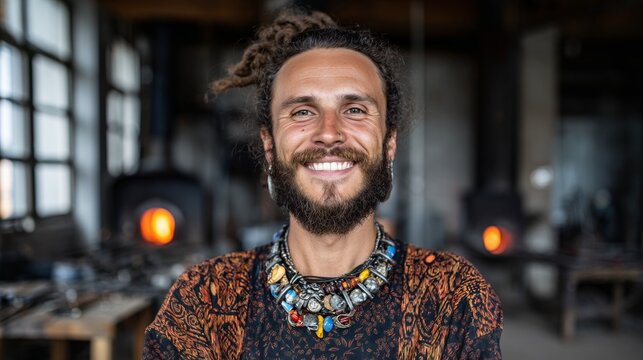 Man in workshop smiling at camera - Powered by Adobe