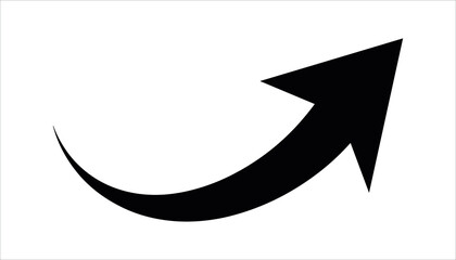 Black curved arrow pointing upwards and to the right on a white background vector