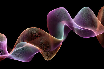abstract flowing wave of gradient colored lines on black background