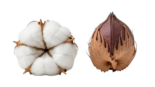 Cotton boll and opened cotton ball isolated on transparent background