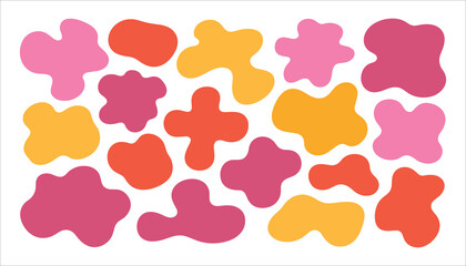Abstract organic shapes in pink orange and yellow on white background blobs splatters