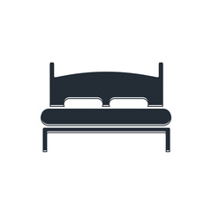 Black Big bed for two or one person icon isolated on white background. Vector