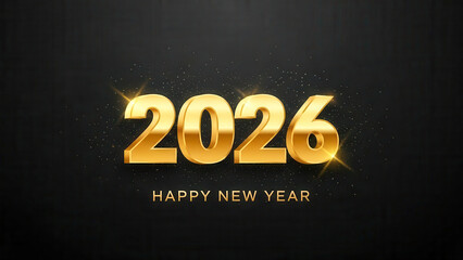 Elegant Happy New Year 2026 Golden Text on Black Background with Sparkles | Luxury Celebration Design