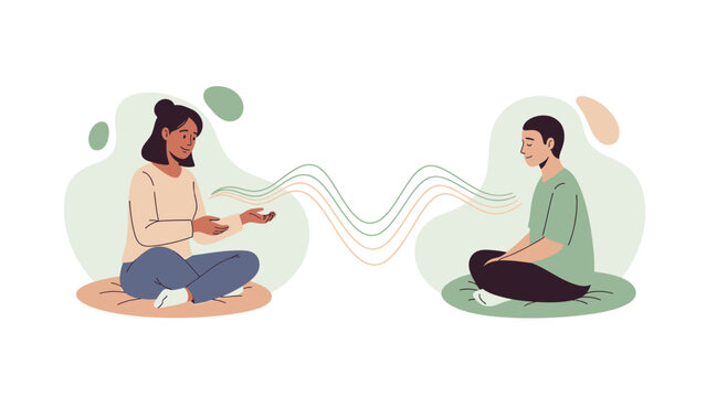 Illustration of Counseling, Therapy, or Interpersonal Communication with Wave Lines.